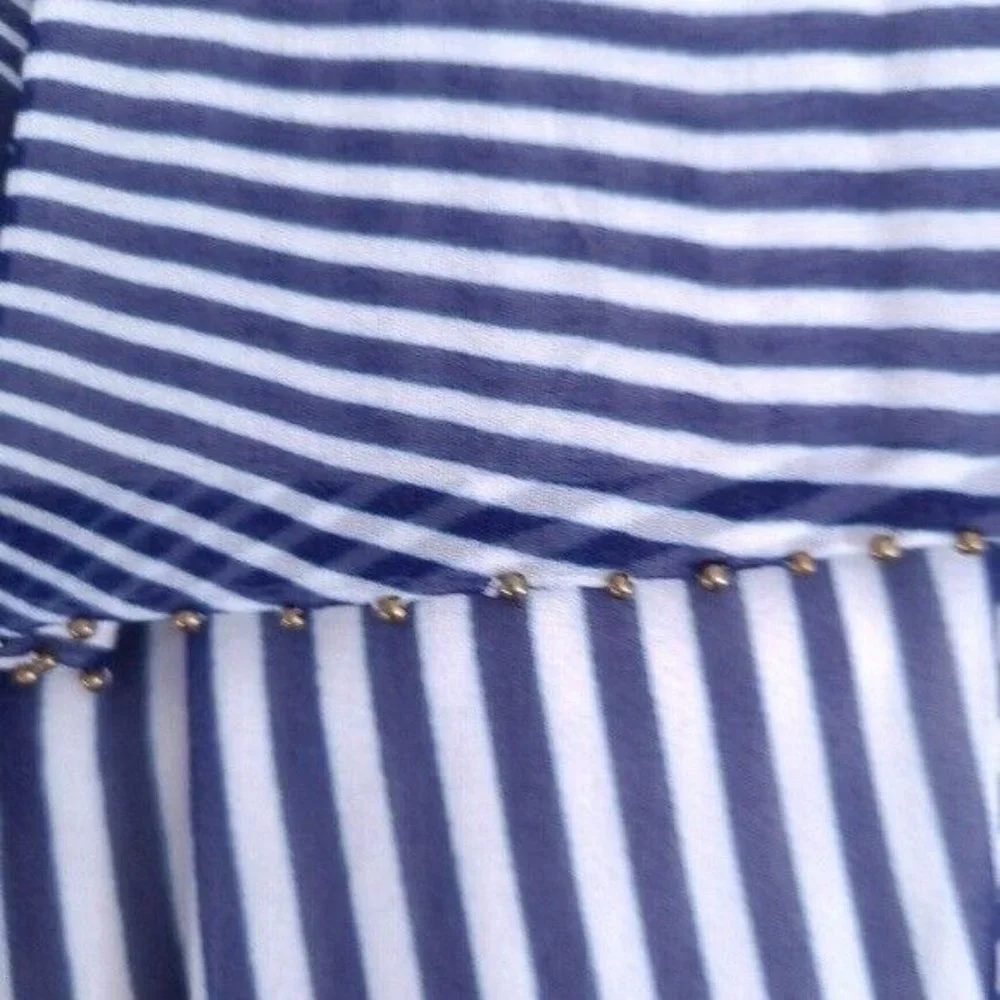 PALOMA BLUE Womens 100% Silk Ruffle Lined Striped Mini Skirt L
